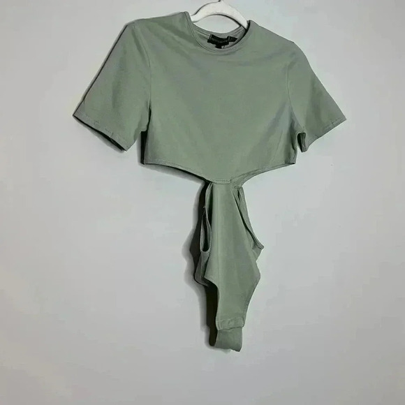 Petite Sage Green Cotton Cut Out Bodysuit - Picture 7 of 12